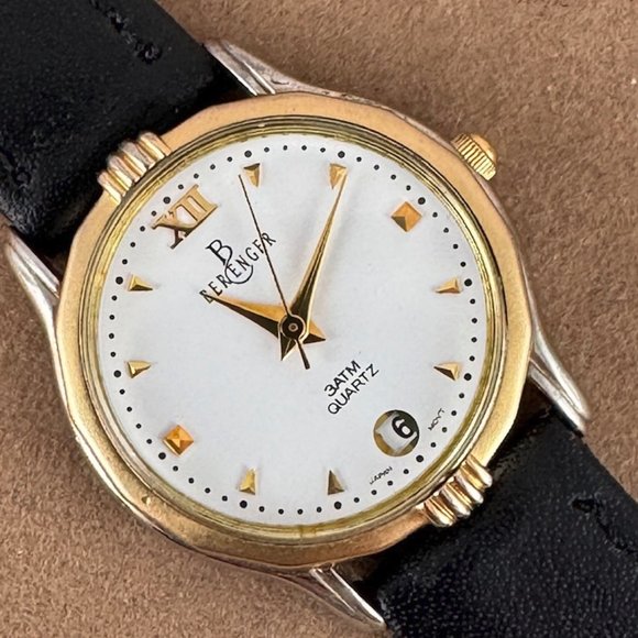 Berenger Stainless Steel Gold Plated Watch New Black Strap